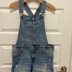 Celebrity Pink Light Blue Jean Shorts Overalls Size L Shortalls
